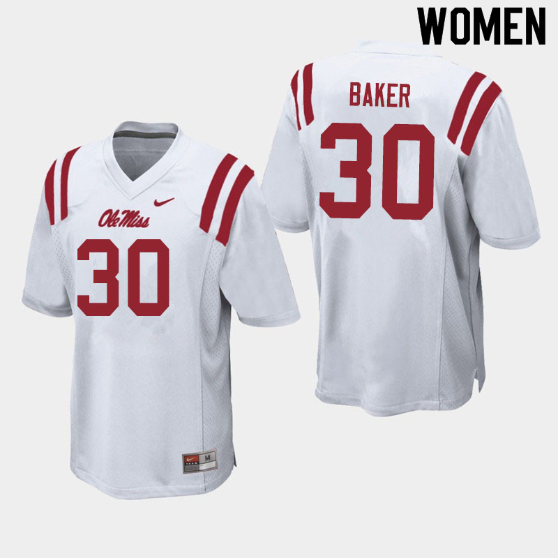 Women #30 Zikerrion Baker Ole Miss Rebels College Football Jerseys Sale-White